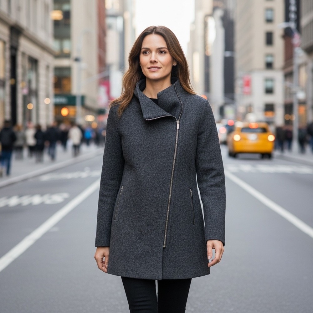 Marcs‎ Womens 100% Wool Asymmetric Zip Coat Charcoal Grey Size 6 EUC
